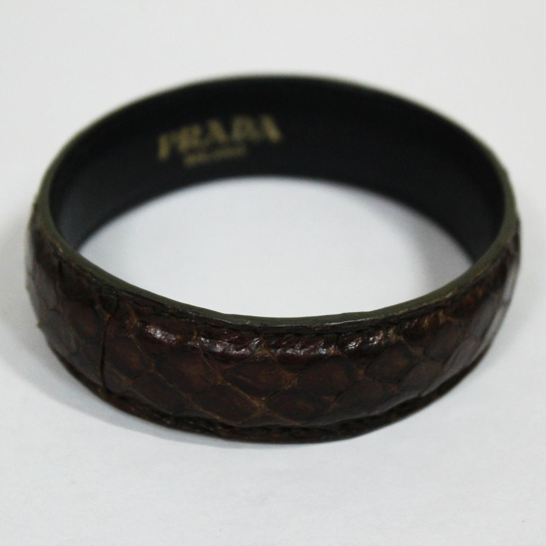 激レア 美品 プラダ ブレスレット パイソン本革 バングル ブラウン PRADA