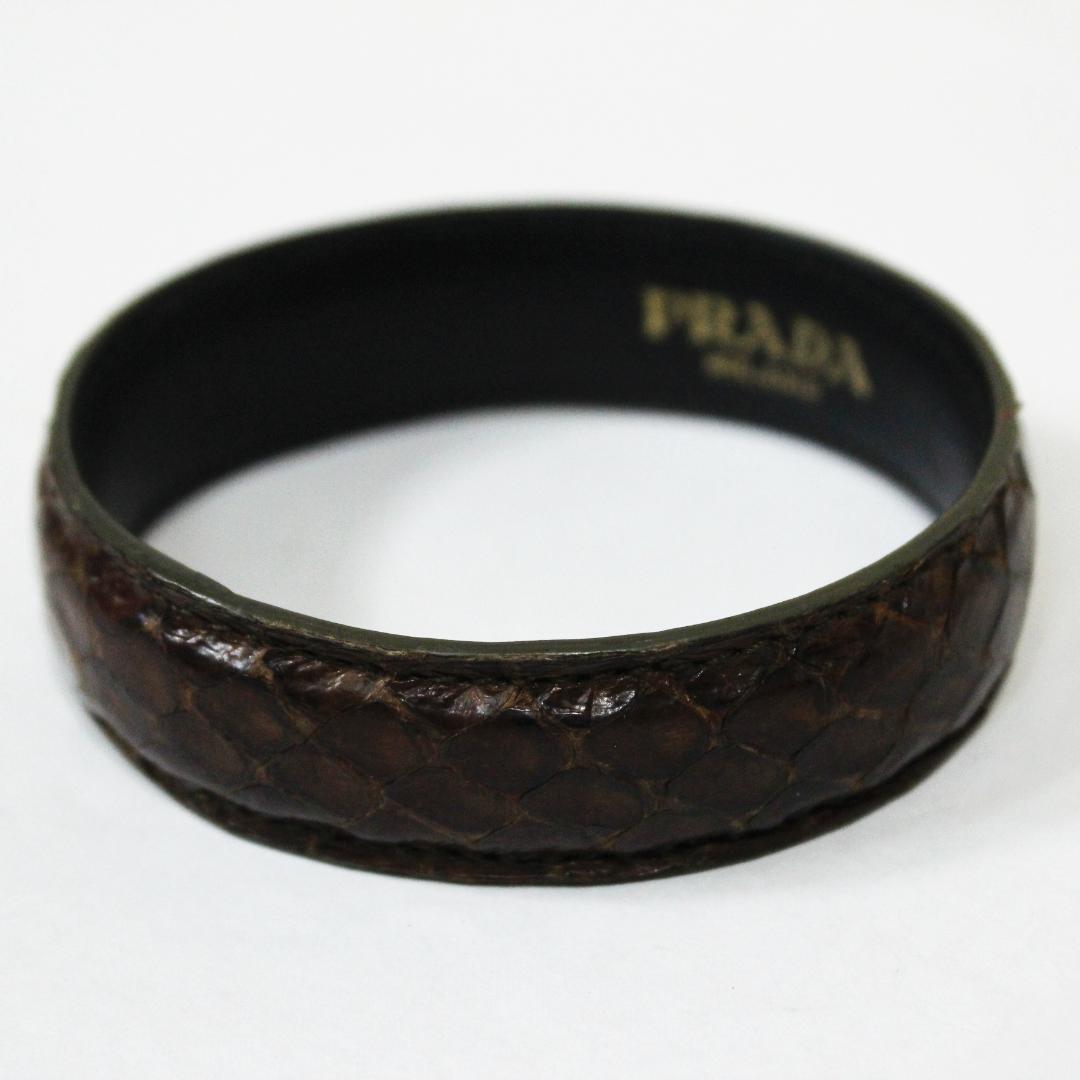激レア 美品 プラダ ブレスレット パイソン本革 バングル ブラウン PRADA