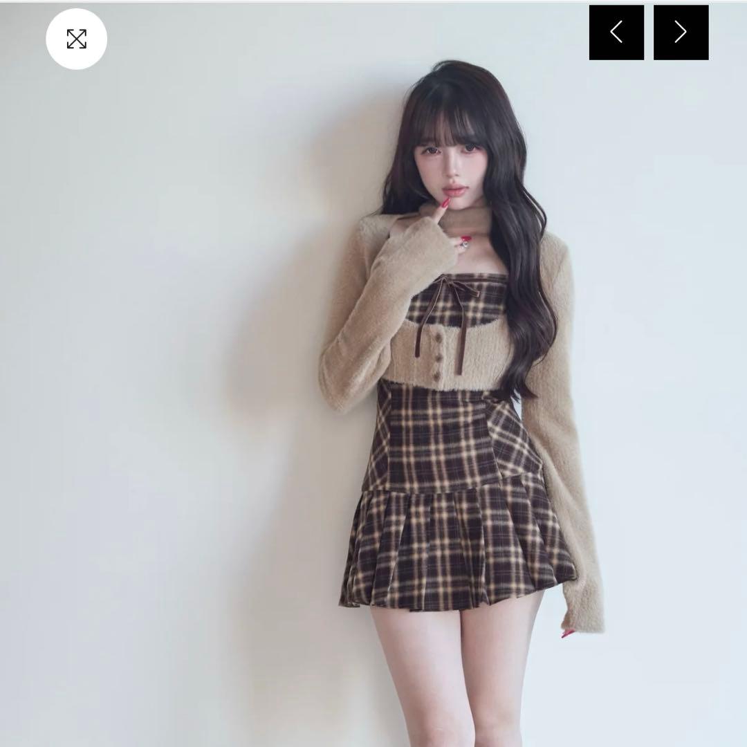 NoGenki ファーボレロ×チェックミニワンピ