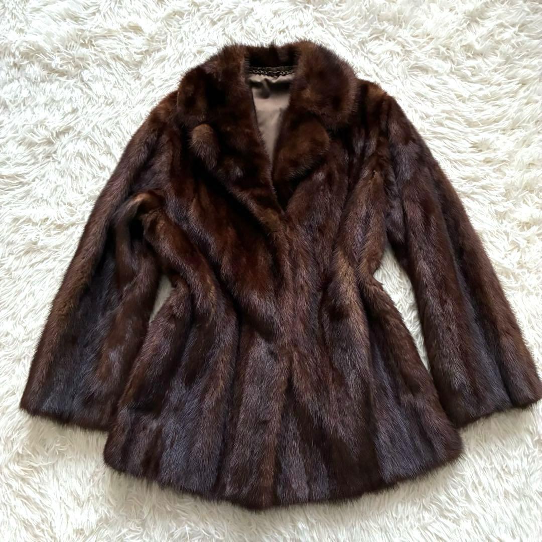 SAGA MINK 銀タグ　ファーコート　ハーフコート　ダークミンク　13号