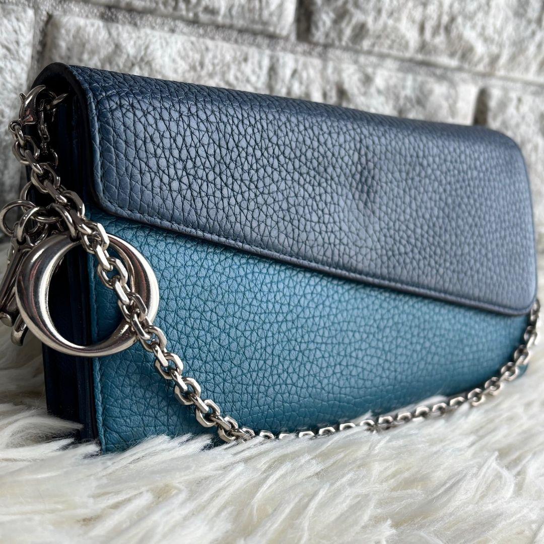 【超激レア 美品】ディオール　ディオリッシモ　チェーンショルダーウォレット　青
