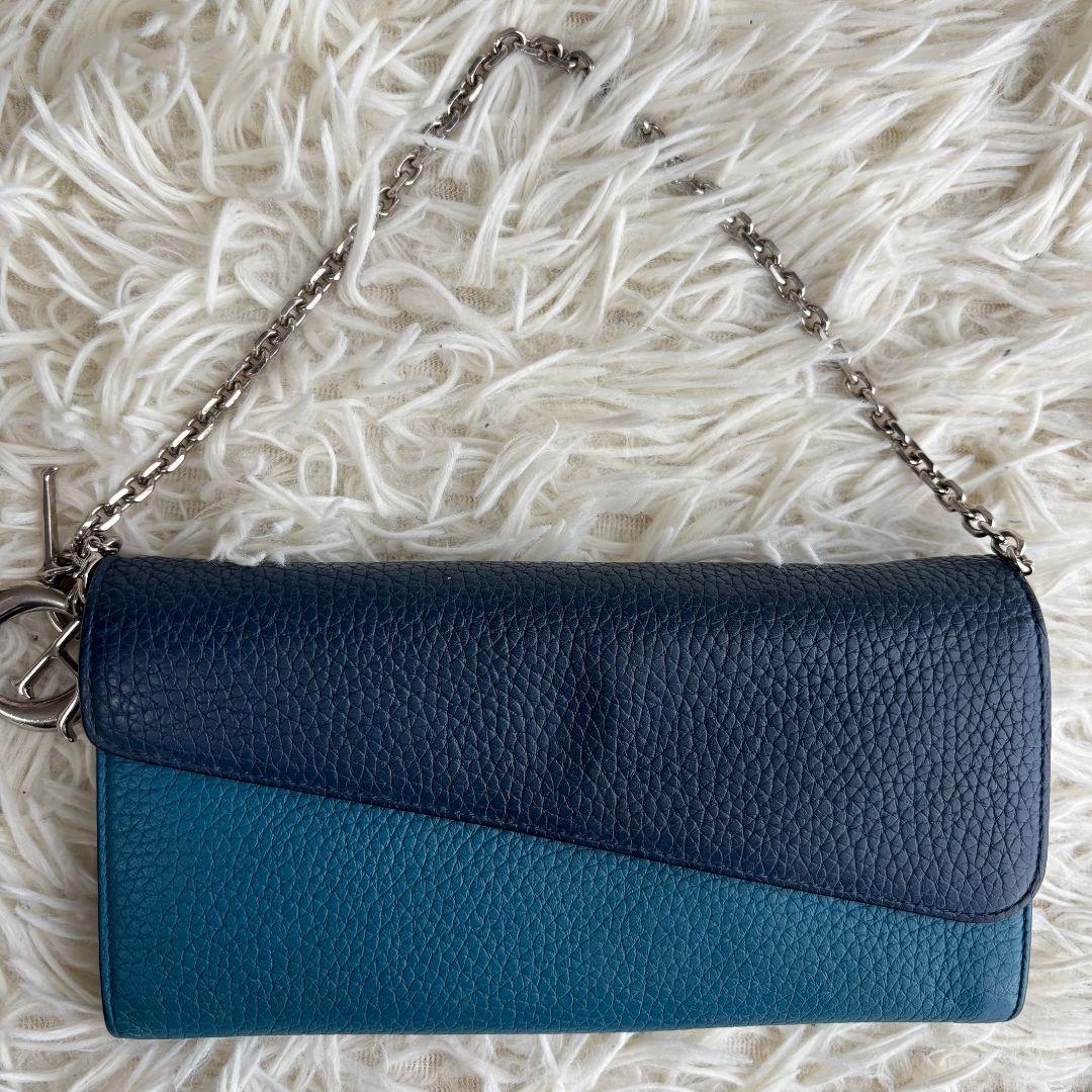 【超激レア 美品】ディオール　ディオリッシモ　チェーンショルダーウォレット　青