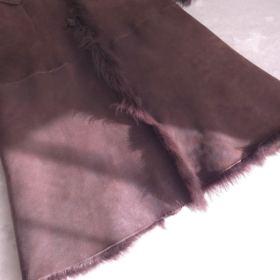 美品 リトルニューヨーク 高級 羊革 リアルファー ムートンコート ロング