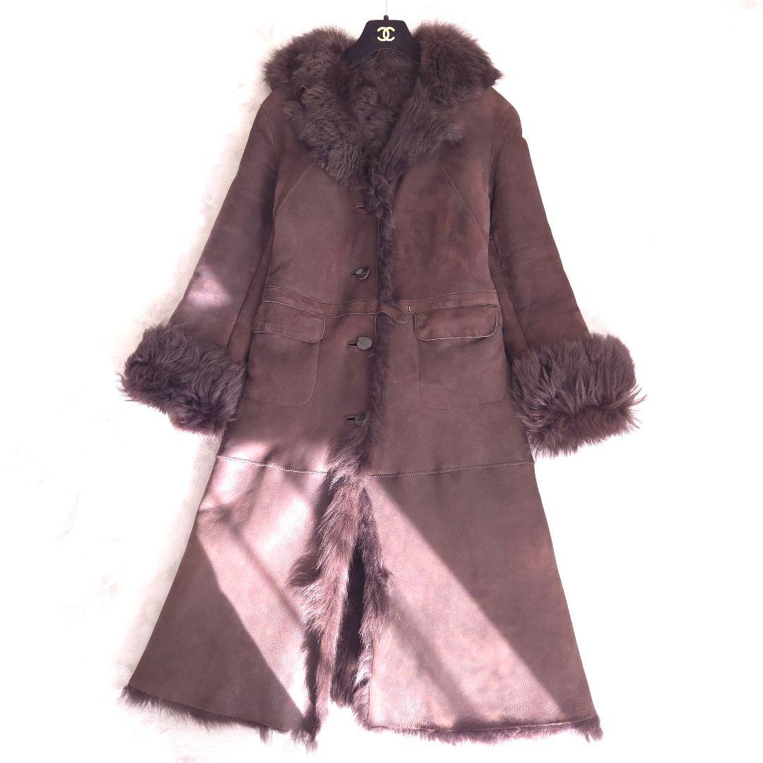美品 リトルニューヨーク 高級 羊革 リアルファー ムートンコート ロング