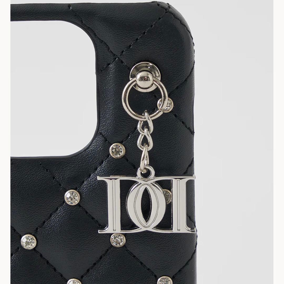 Darich キルティングビジューDDチャームiPhoneケース　16Pro 黒