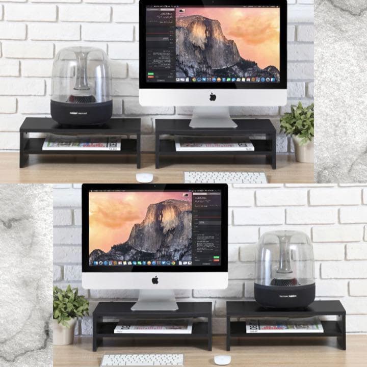 2台セット＆スタイリッシュでお洒落❣2段式で大収納♪❤天然木製モニターラック