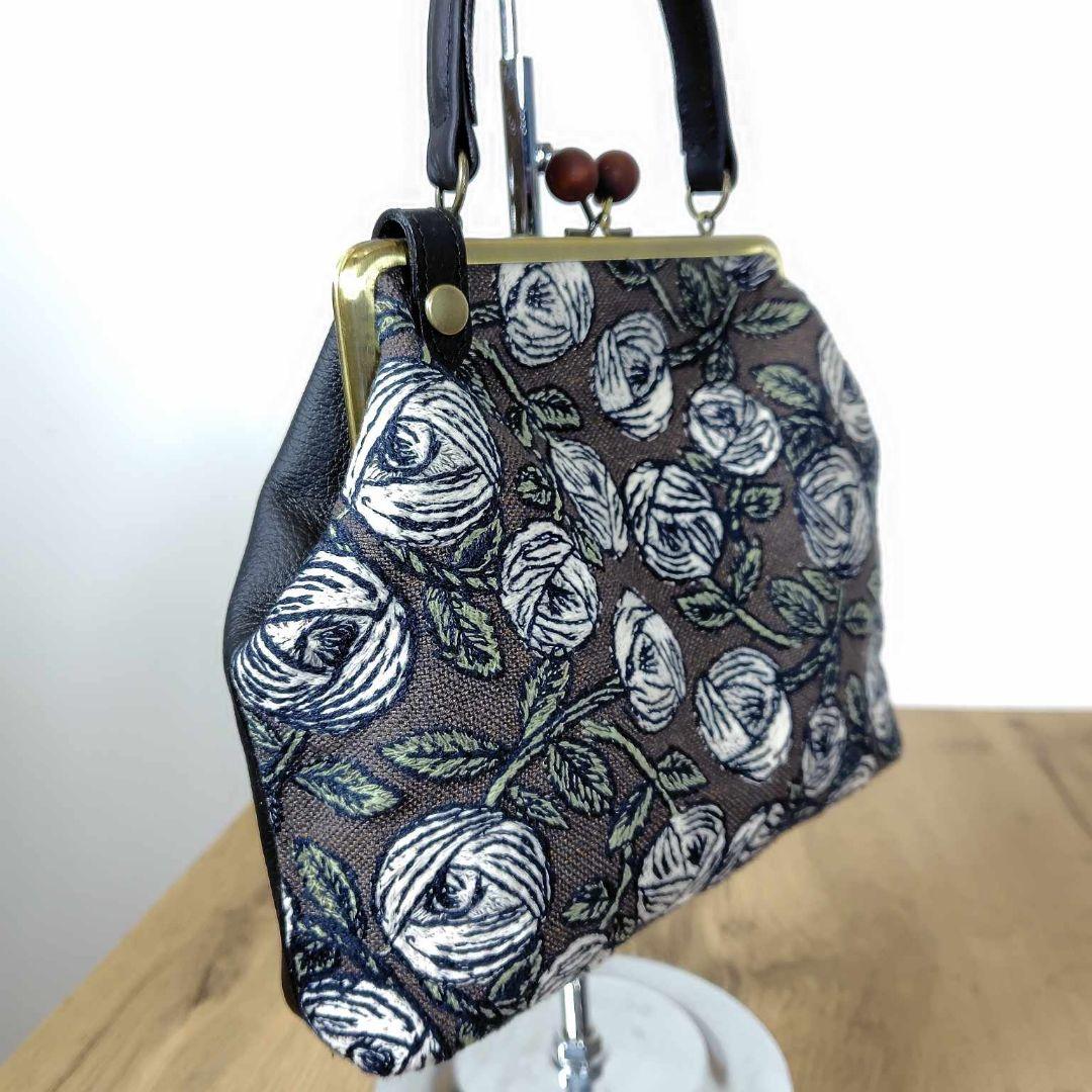 【専用】ミナペルホネン/rosyロージィーブラウン/木玉がま口ショルダー革