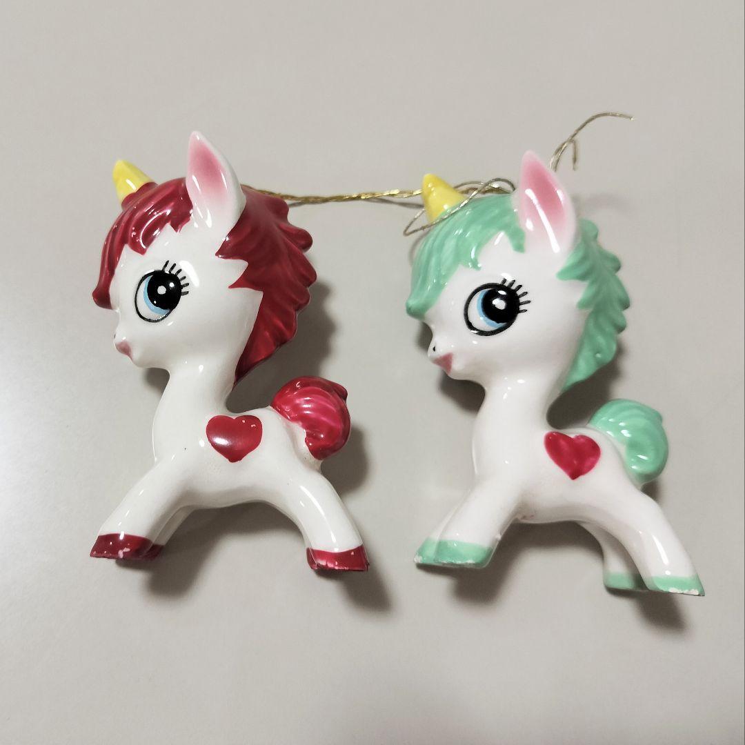 内藤ルネ ユニコーン 陶器 置物 赤と緑 2個セット