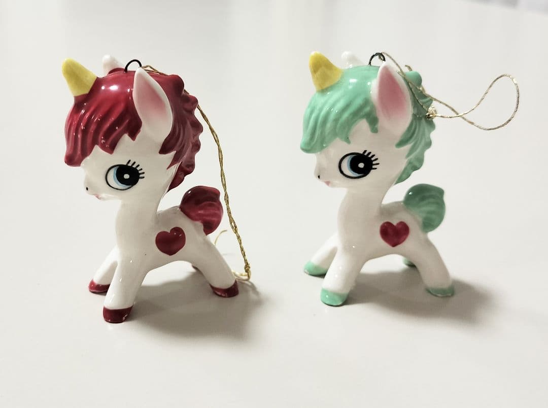 内藤ルネ ユニコーン 陶器 置物 赤と緑 2個セット
