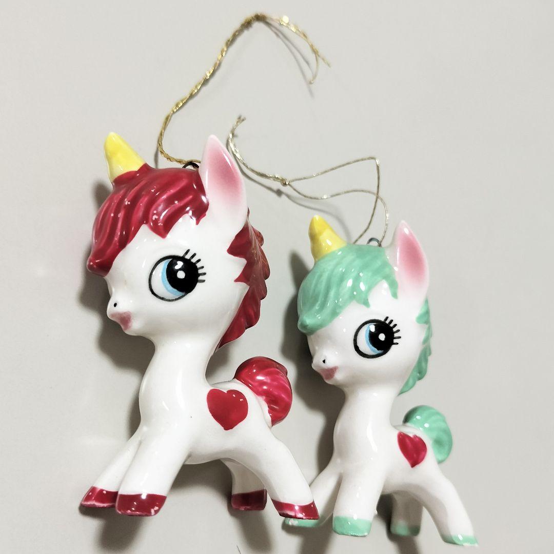 内藤ルネ ユニコーン 陶器 置物 赤と緑 2個セット