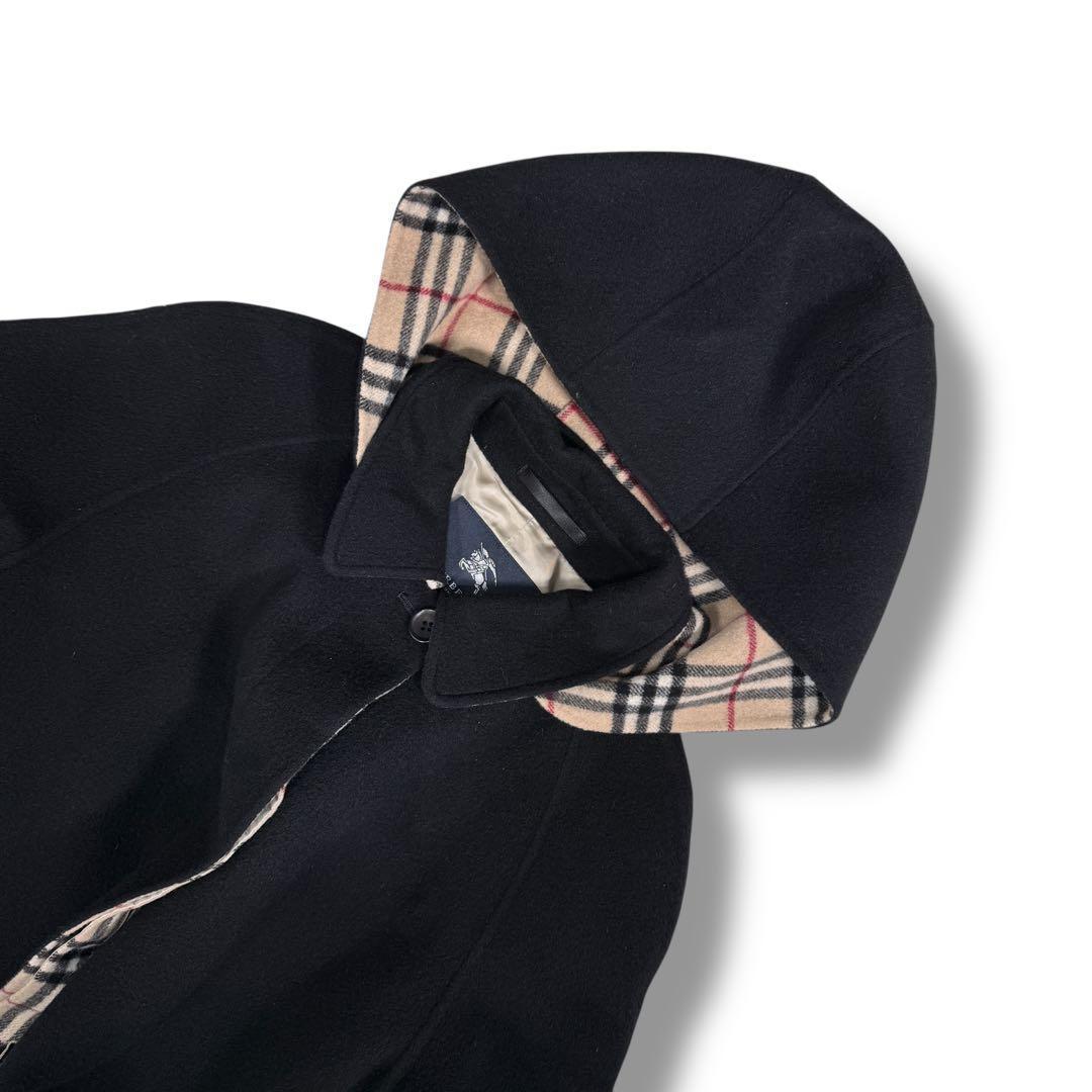 極美品 バーバリーロンドン カシミヤ混 ノバチェック 2way ロングコート 黒