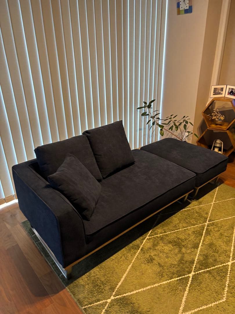 まさる　コーデュロイ カウチソファ 天然木 オットマン付　仙台市手渡し