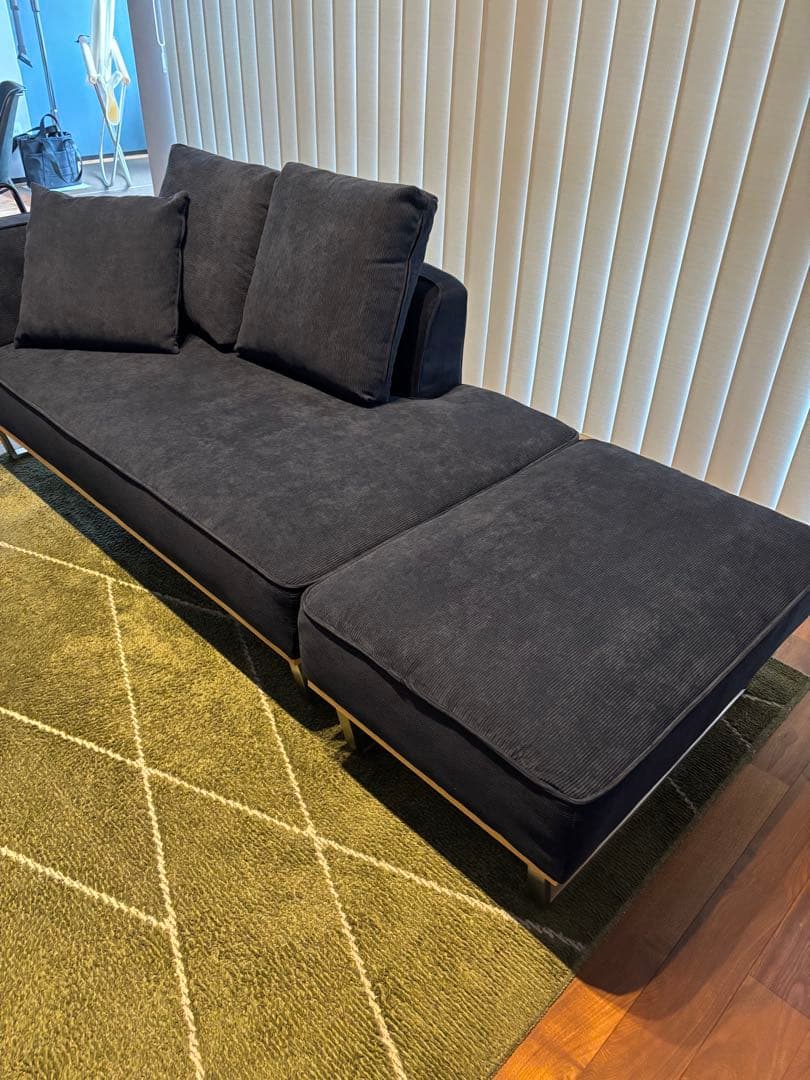 まさる　コーデュロイ カウチソファ 天然木 オットマン付　仙台市手渡し