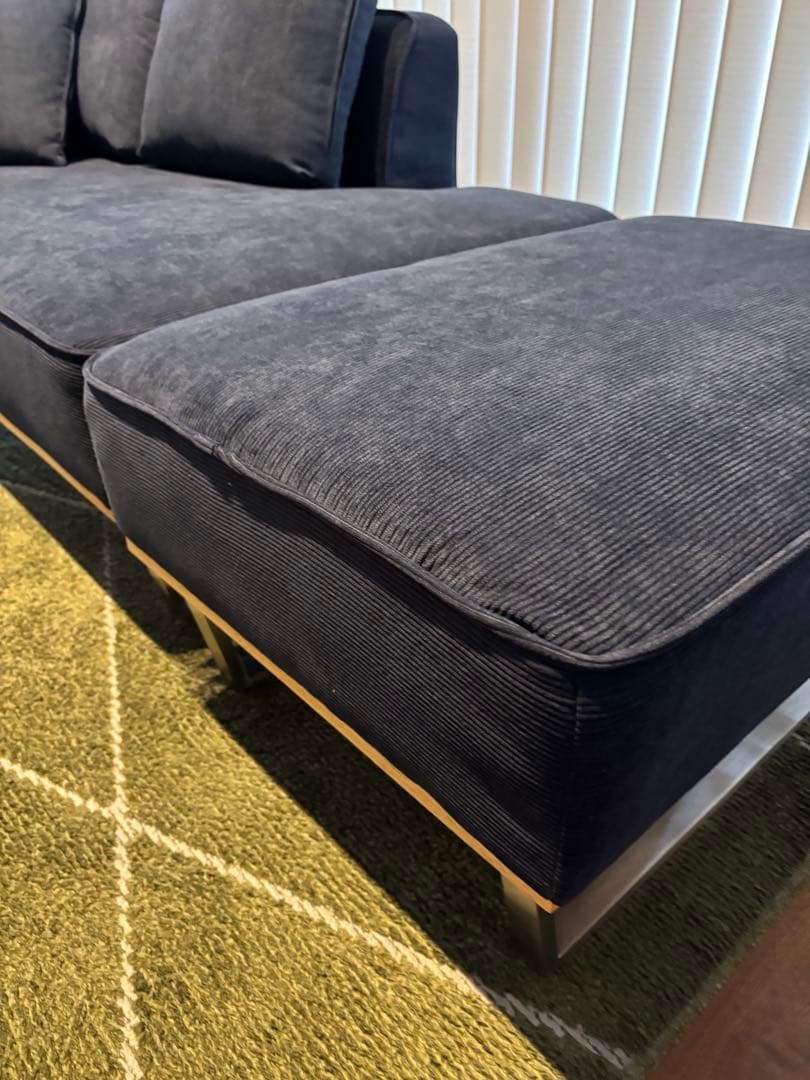 まさる　コーデュロイ カウチソファ 天然木 オットマン付　仙台市手渡し