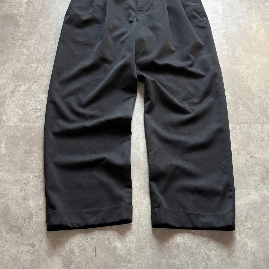 希少◎ヴィンテージ古着 レーヨン混 2タックワイドスラックス 黒 W38 L30