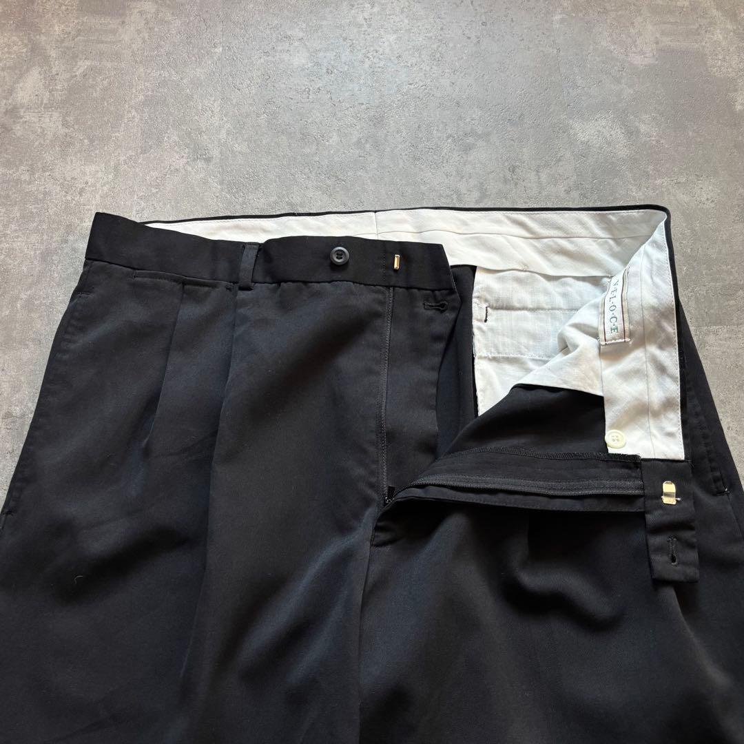 希少◎ヴィンテージ古着 レーヨン混 2タックワイドスラックス 黒 W38 L30