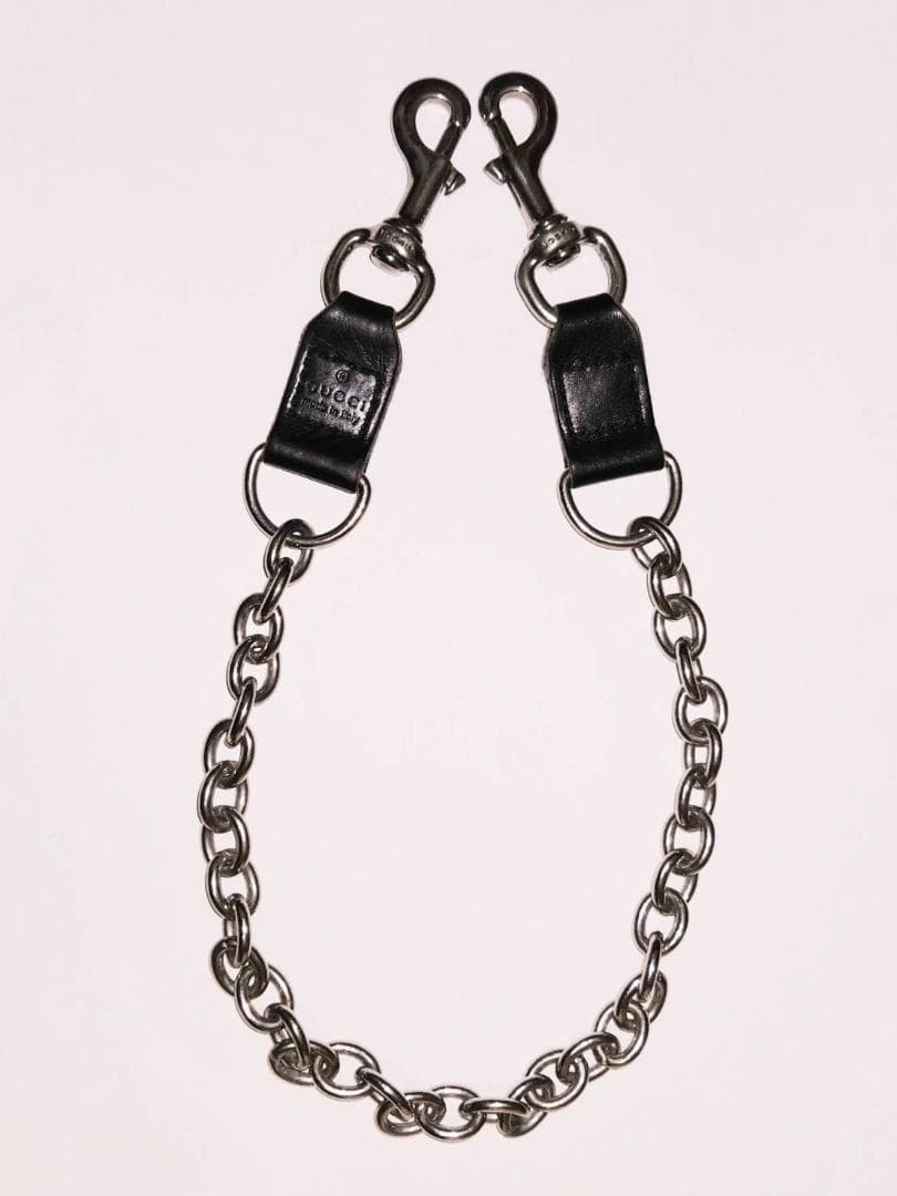 GUCCI 小物 レザー 本革 ブラック 黒 シルバー ウォレットチェーン