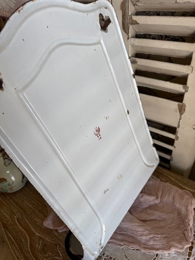 フランスアンティーホーローBB社ローズガーランドホワイトレア！レードルラック