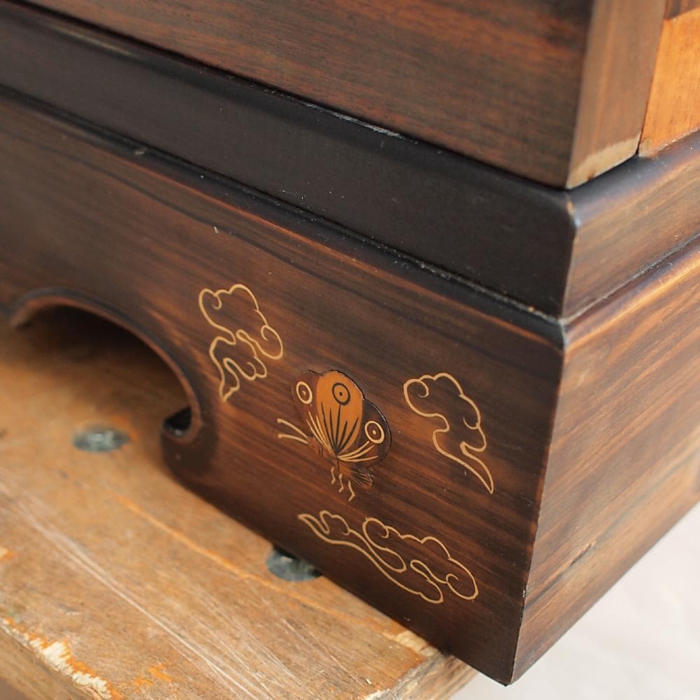 木象嵌 唐木無垢材 3段チェスト 鍵無 寄木