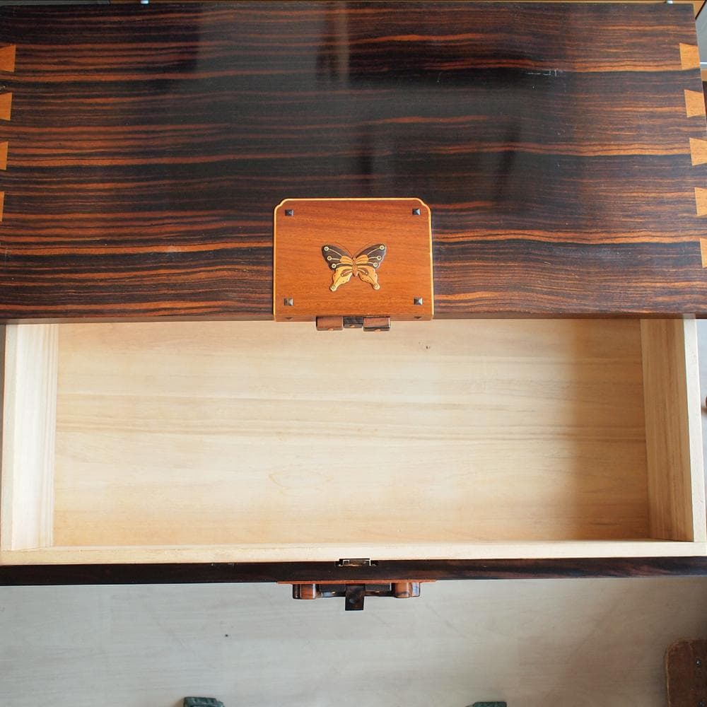 木象嵌 唐木無垢材 3段チェスト 鍵無 寄木