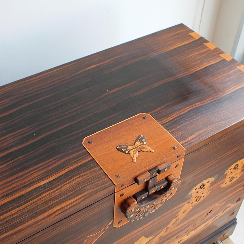 木象嵌 唐木無垢材 3段チェスト 鍵無 寄木