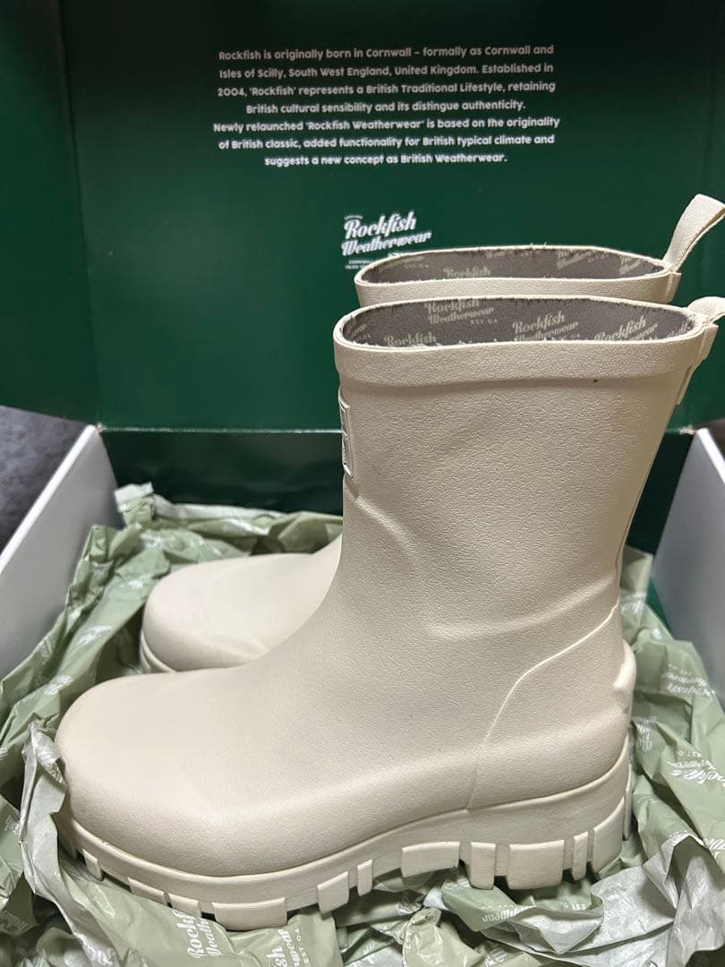 ROCKFISH WEATHERWEAR] レインブーツ CREAM 箱付き