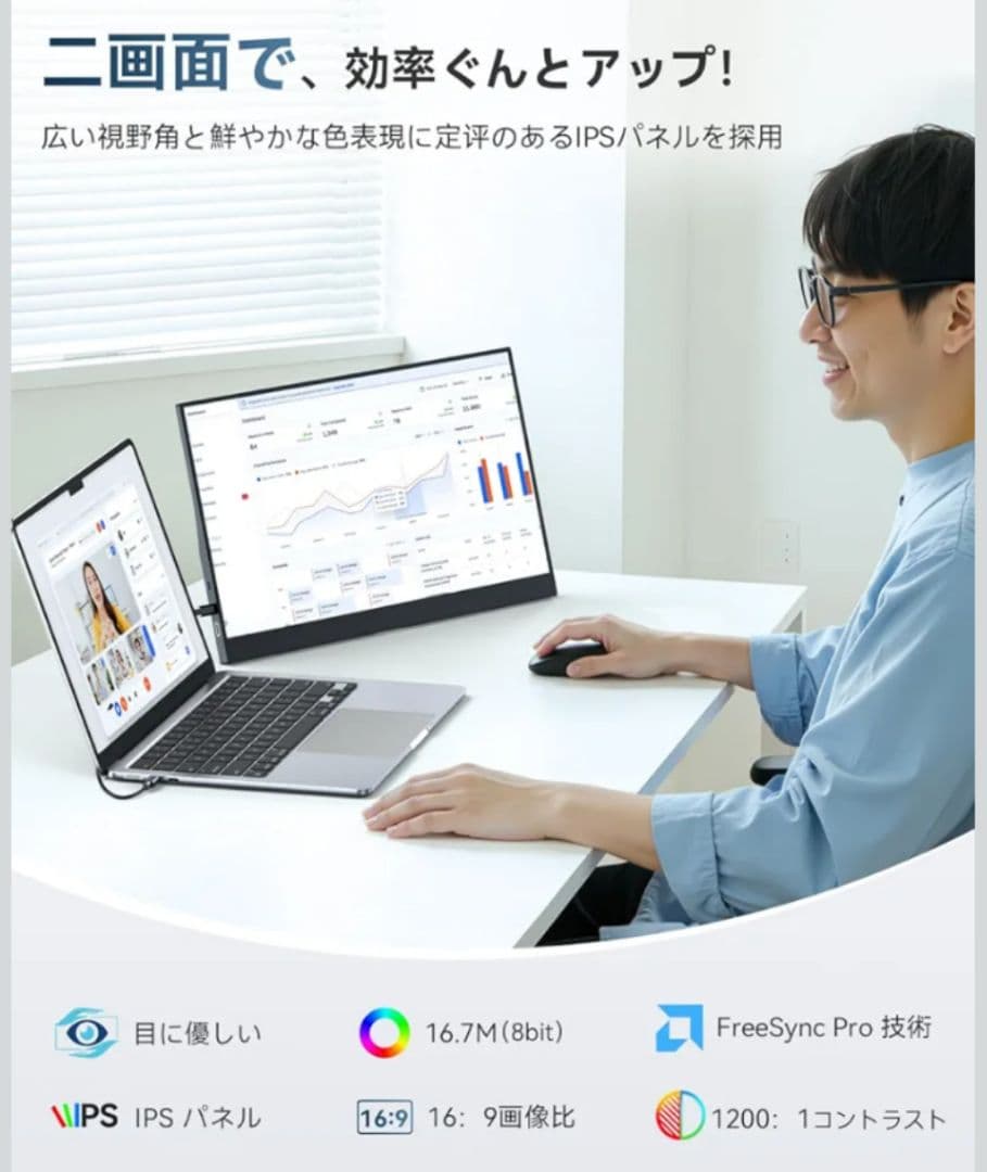 モバイルモニター 15.6インチ FHD 自立型 軽量 USB-C 薄型 IPS