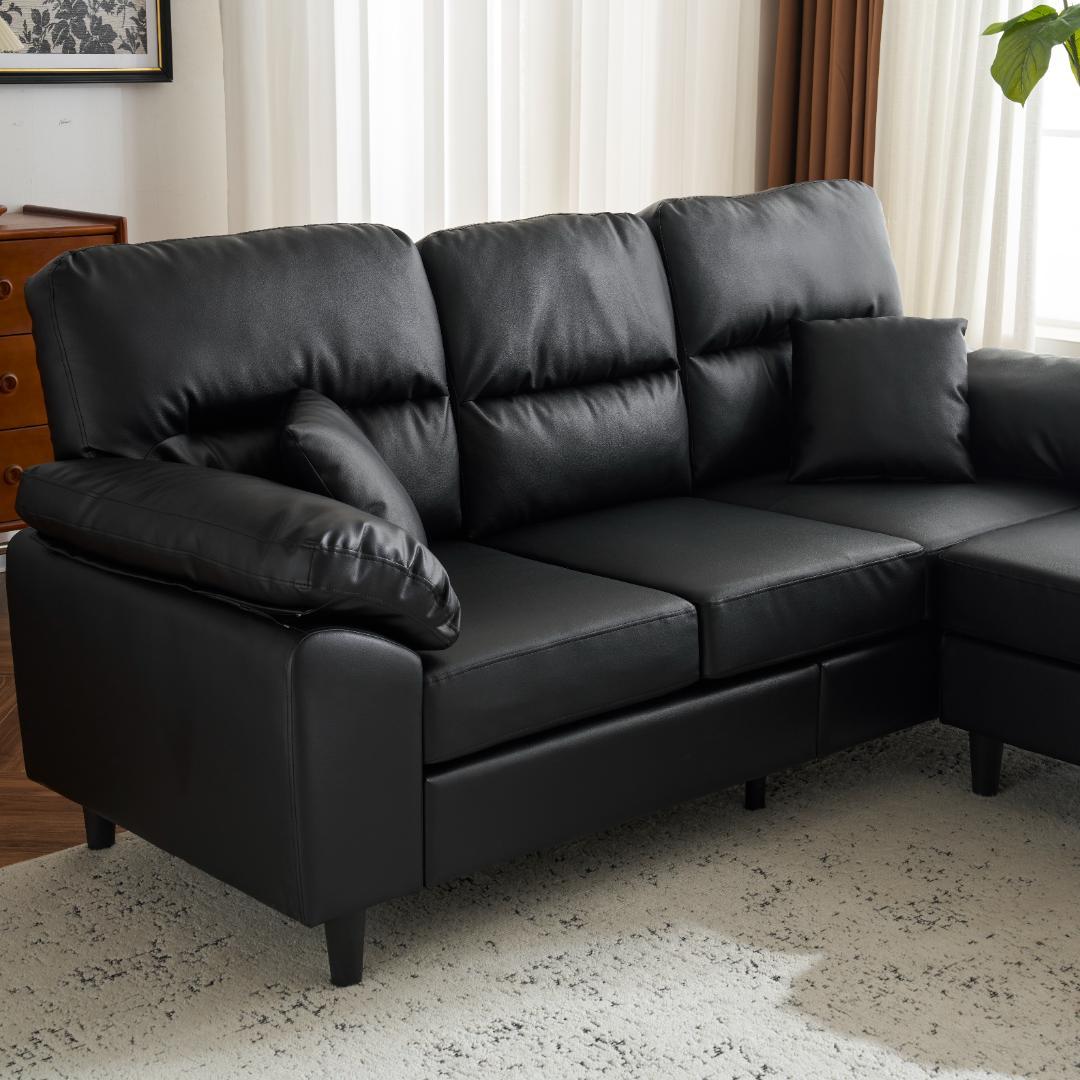 超人気！ ソファーセット 2-5人掛け クッション付き 肘付き Black