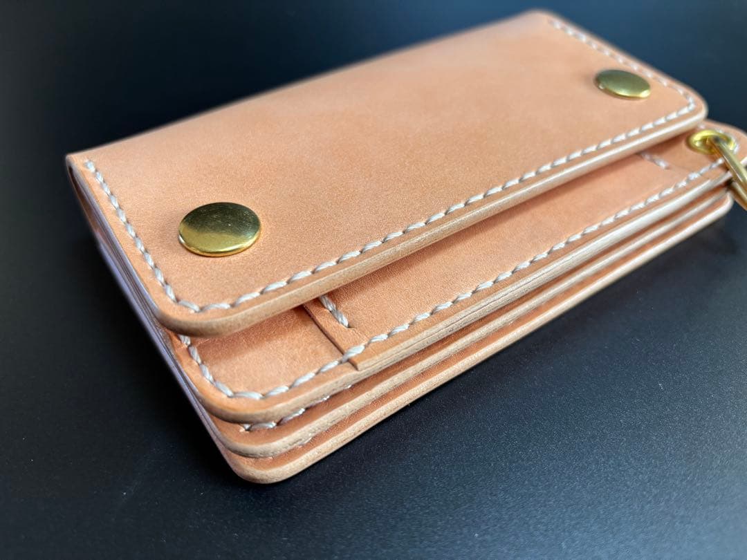 サドルレザー　トラッカーウォレット　三層　真鍮　レザークラフト