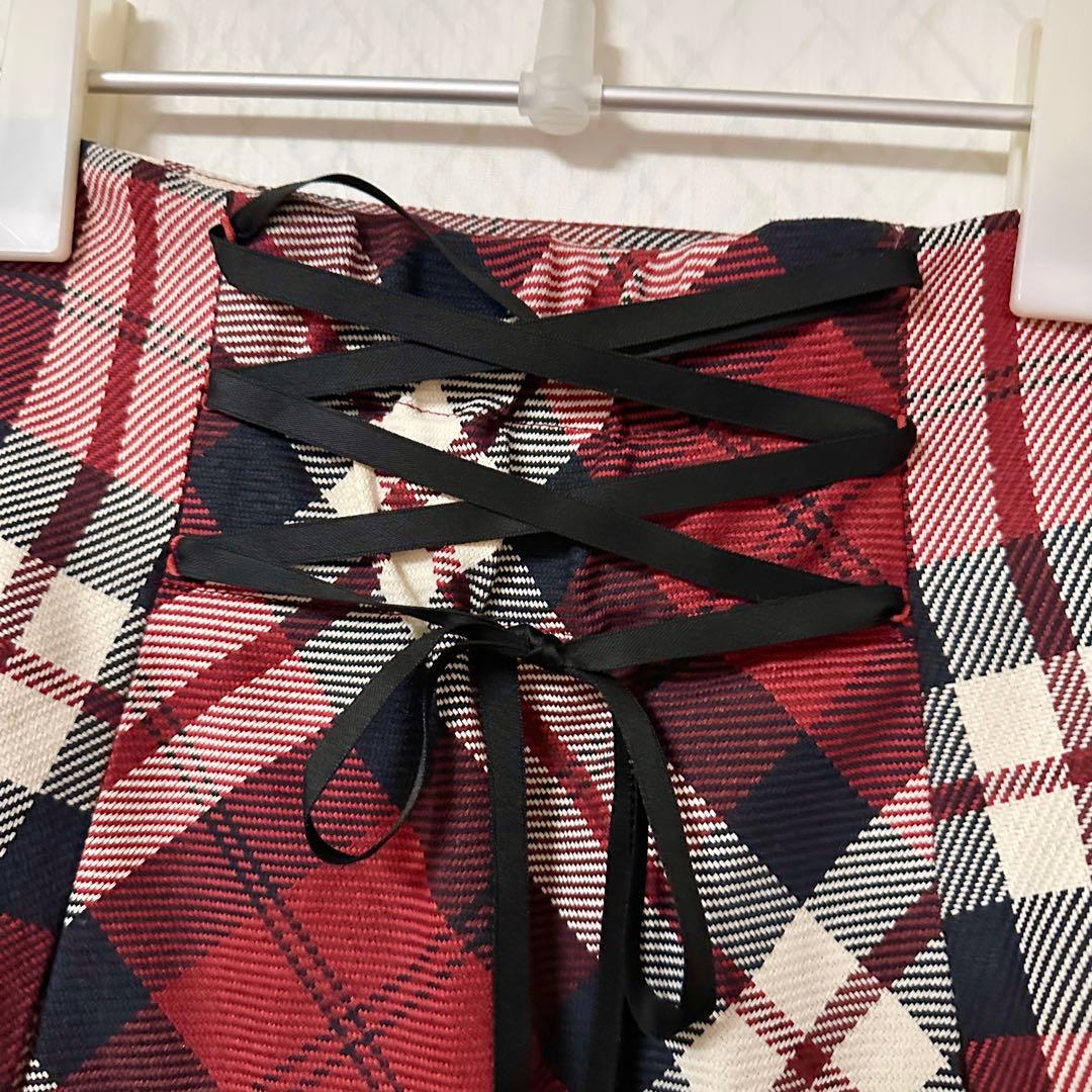 ミシェルマカロン フレアチェックスカート 赤