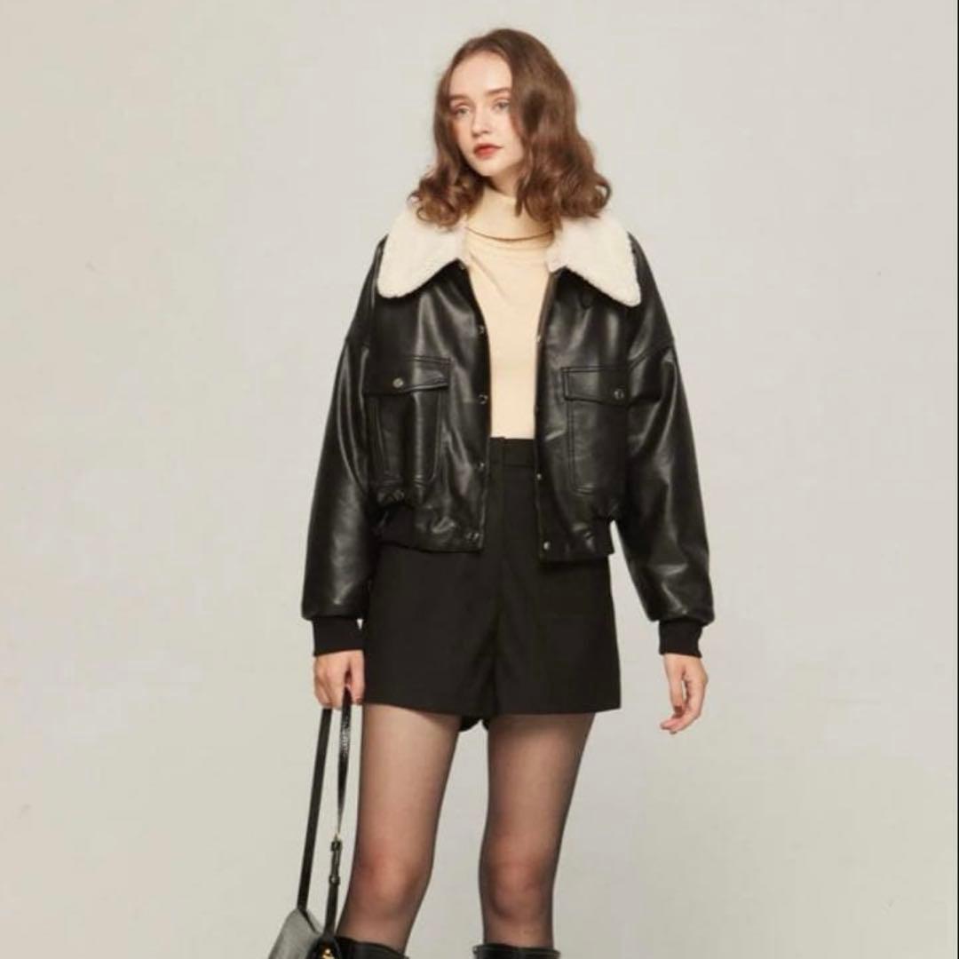 tnewties《彼との出会いはBAR》　フェイクレザーボアジャケット