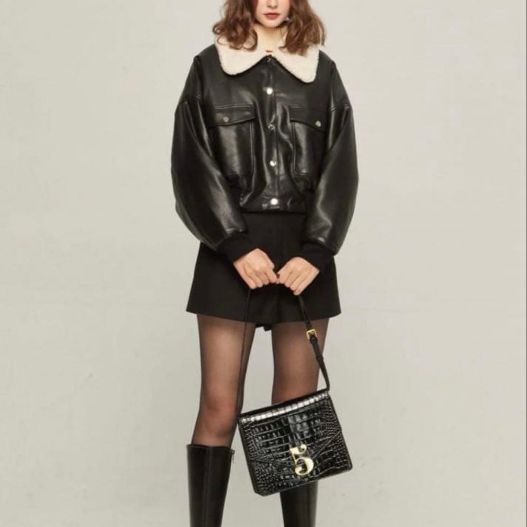 tnewties《彼との出会いはBAR》　フェイクレザーボアジャケット