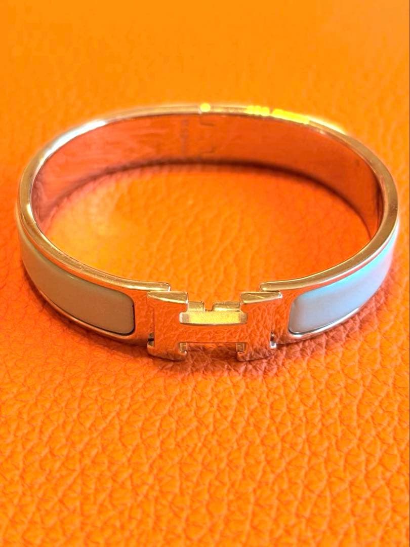 【エルメス】シルバー&水色　バングル H型留め具