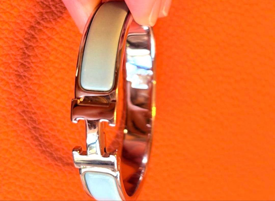 【エルメス】シルバー&水色　バングル H型留め具