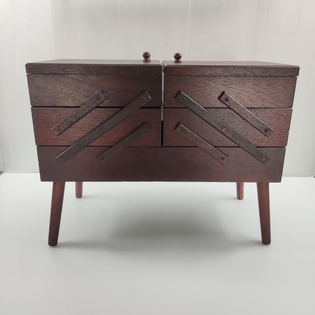 裁縫箱 ソーイングボックス 木製 脚付き 折り畳み 手芸 レトロ ビンテージ