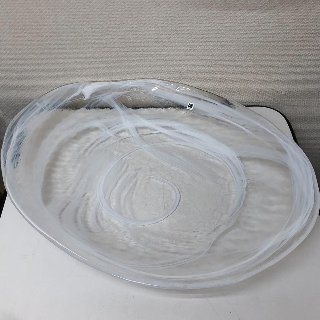 未使用　月夜野工房　ガラス大型花器　水盤　大皿　585×470