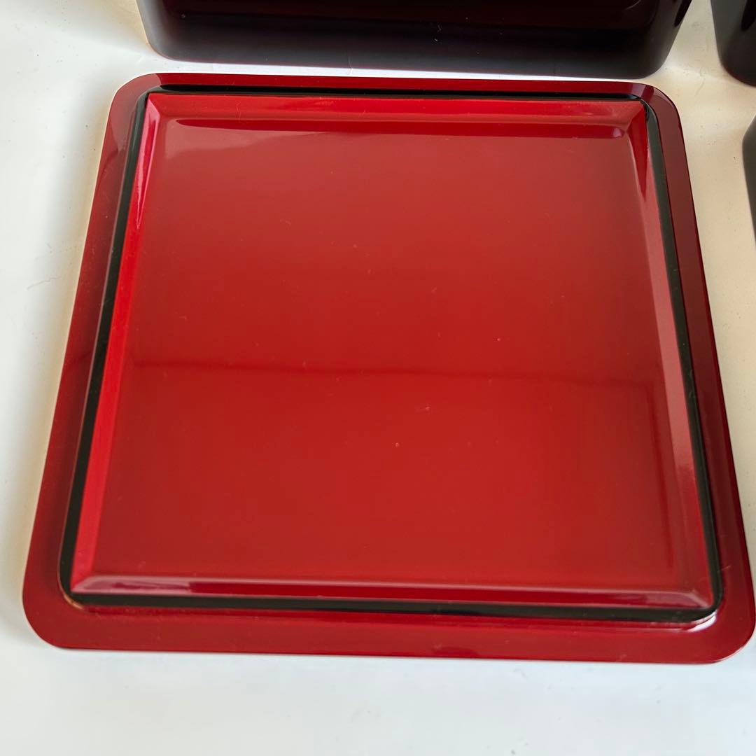 【美品】漆器 木製 漆塗り 重箱 三段重箱 三段重 お重 溜め モダン 会津塗り