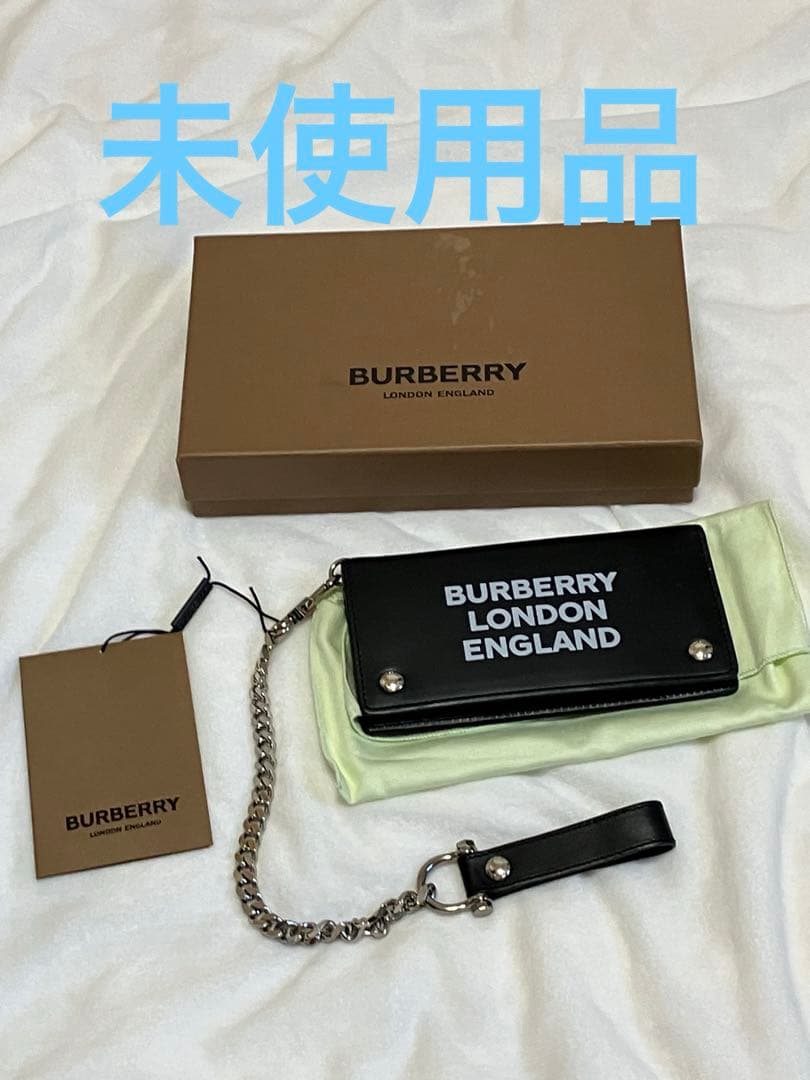 BURBERRY ウォレットチェーン 黒 ブラック レザー ロゴ バーバリー
