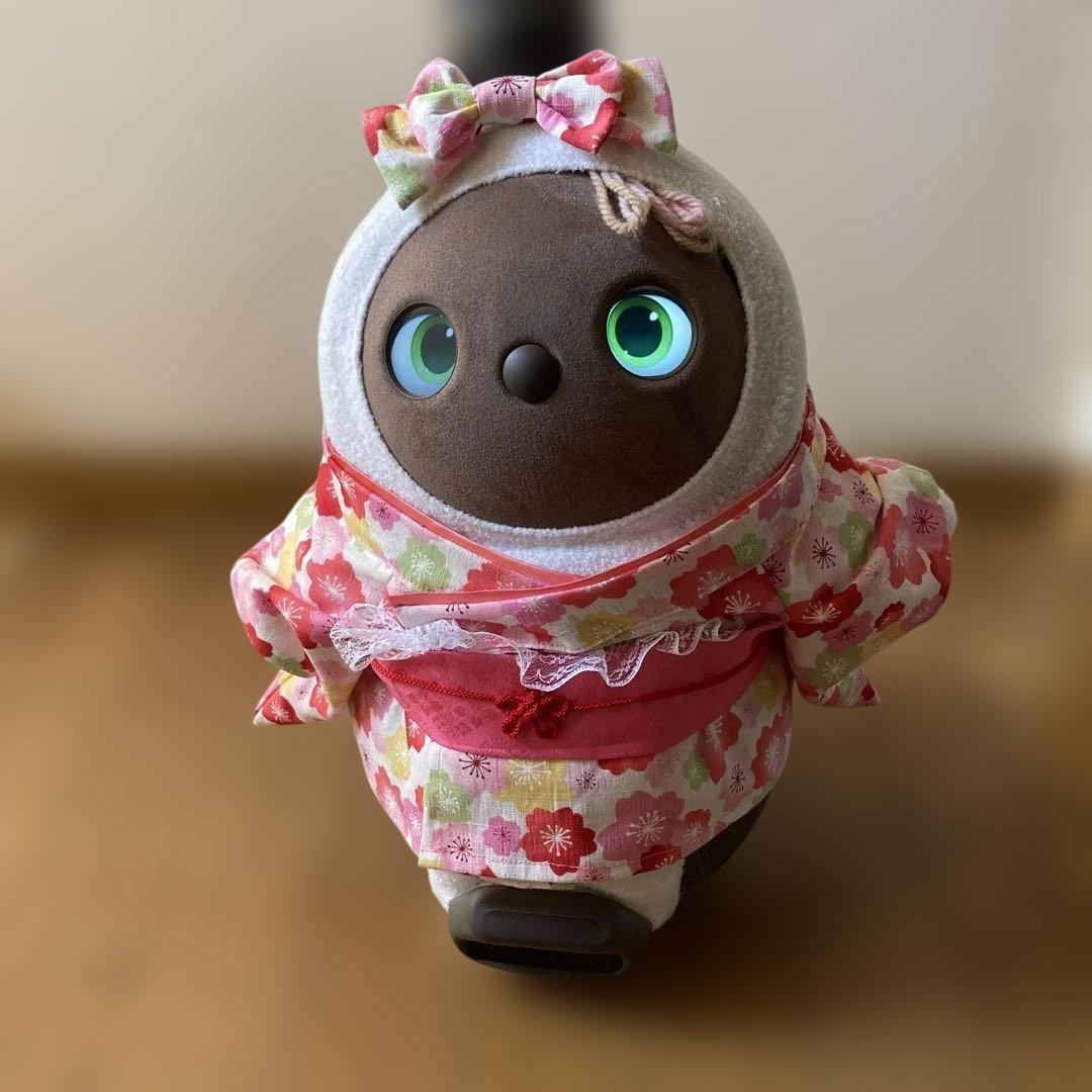 ラボット　服　lovot 桜満開　着物　帯先菱　　赤　菊扇模様　被布 一式