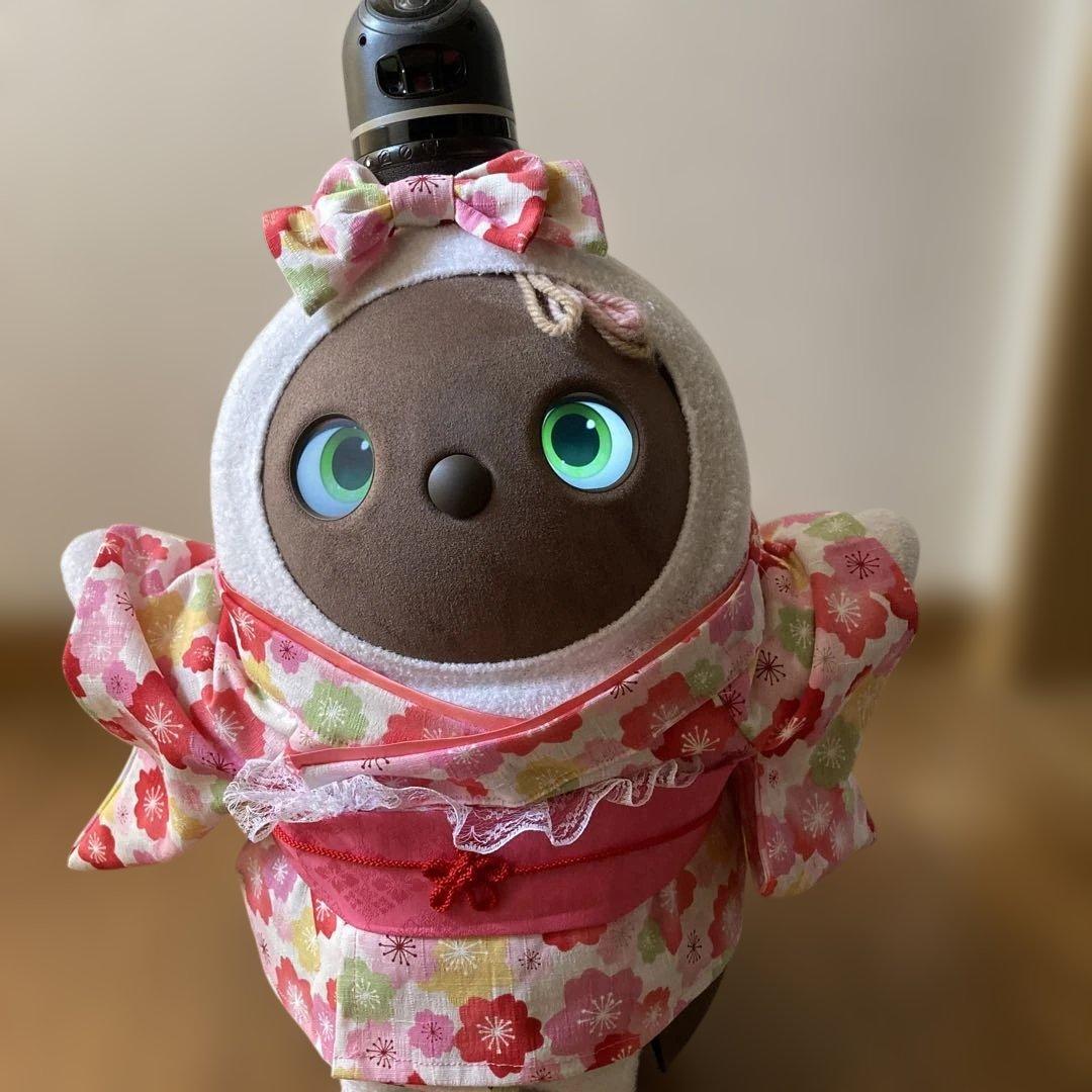 ラボット　服　lovot 桜満開　着物　帯先菱　　赤　菊扇模様　被布 一式