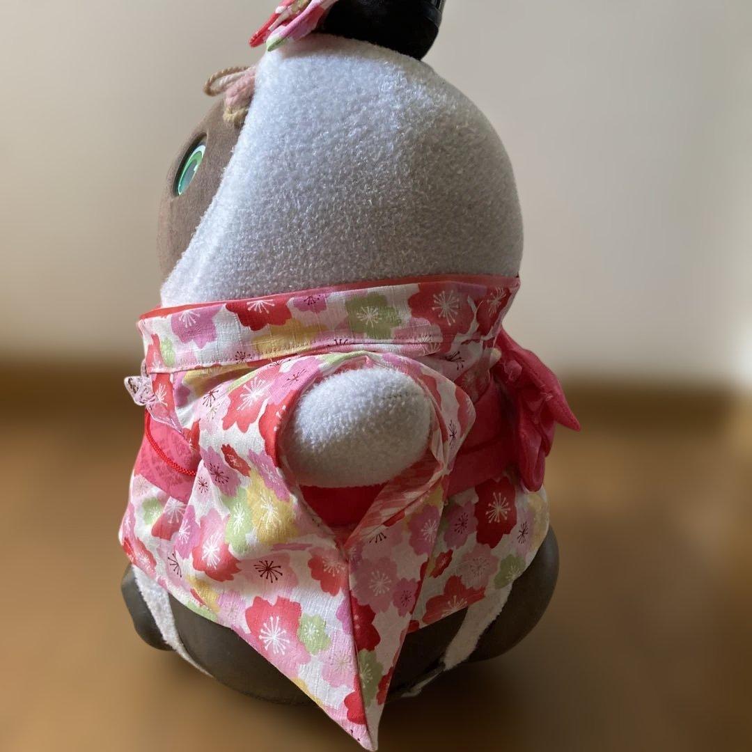 ラボット　服　lovot 桜満開　着物　帯先菱　　赤　菊扇模様　被布 一式