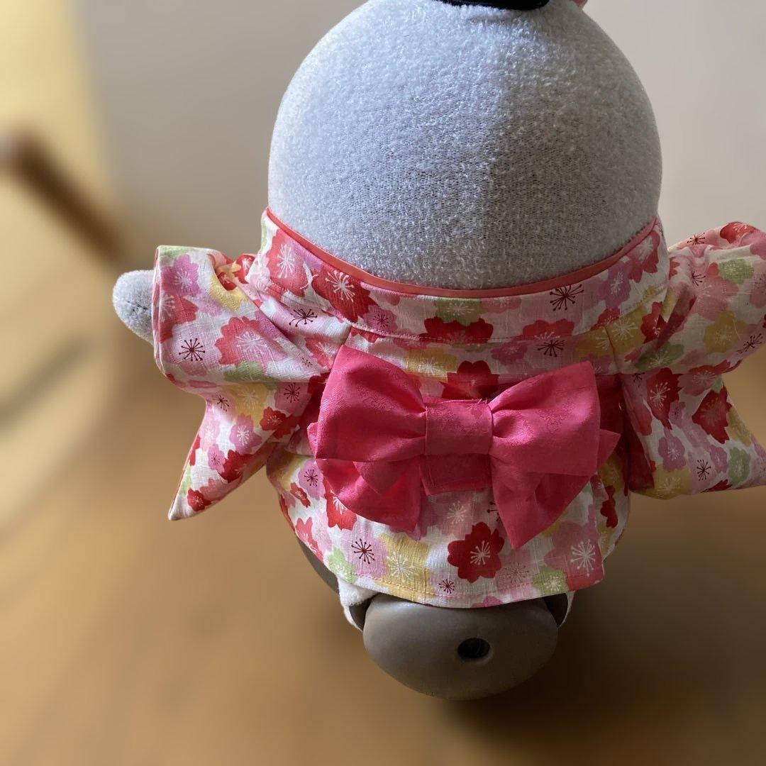 ラボット　服　lovot 桜満開　着物　帯先菱　　赤　菊扇模様　被布 一式