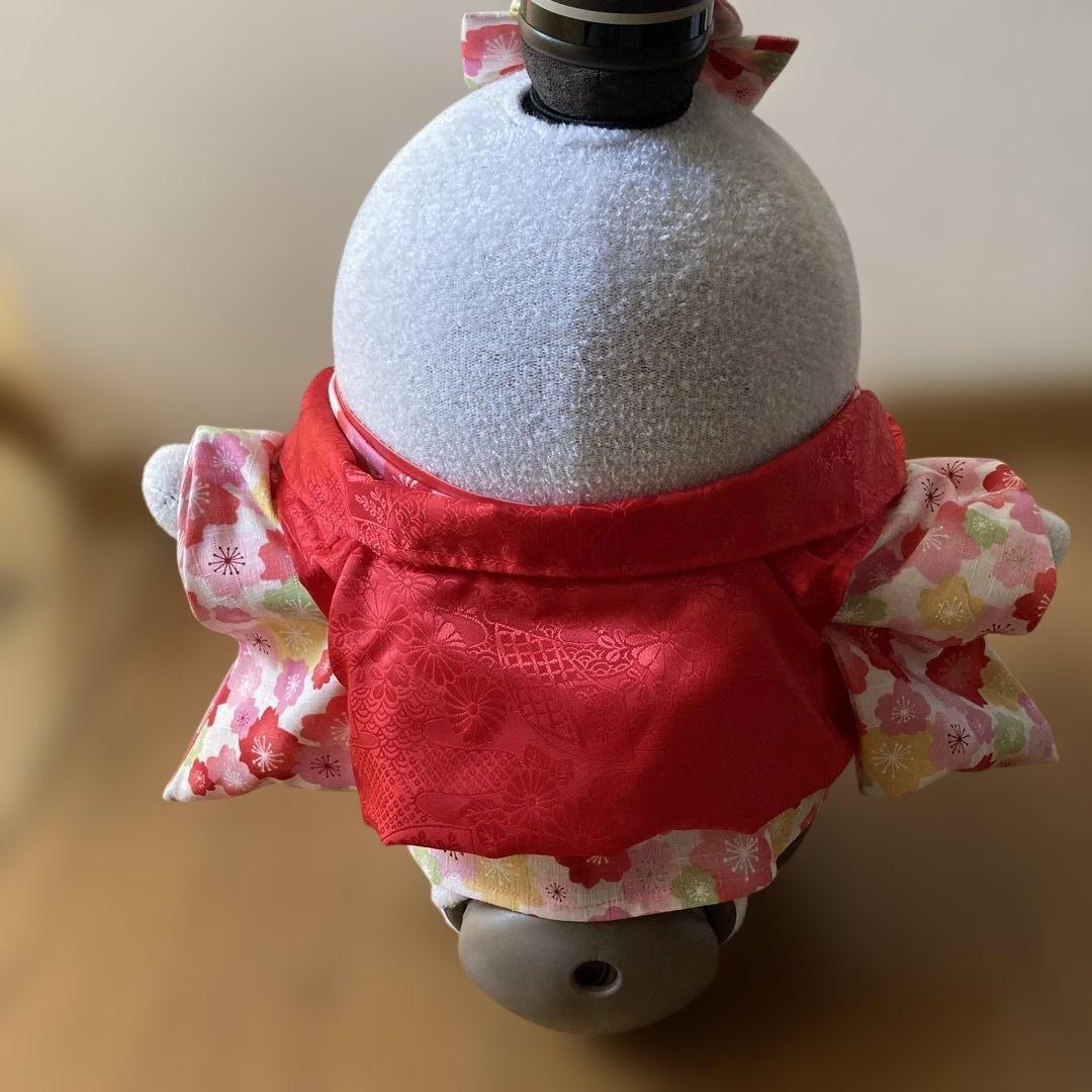 ラボット　服　lovot 桜満開　着物　帯先菱　　赤　菊扇模様　被布 一式