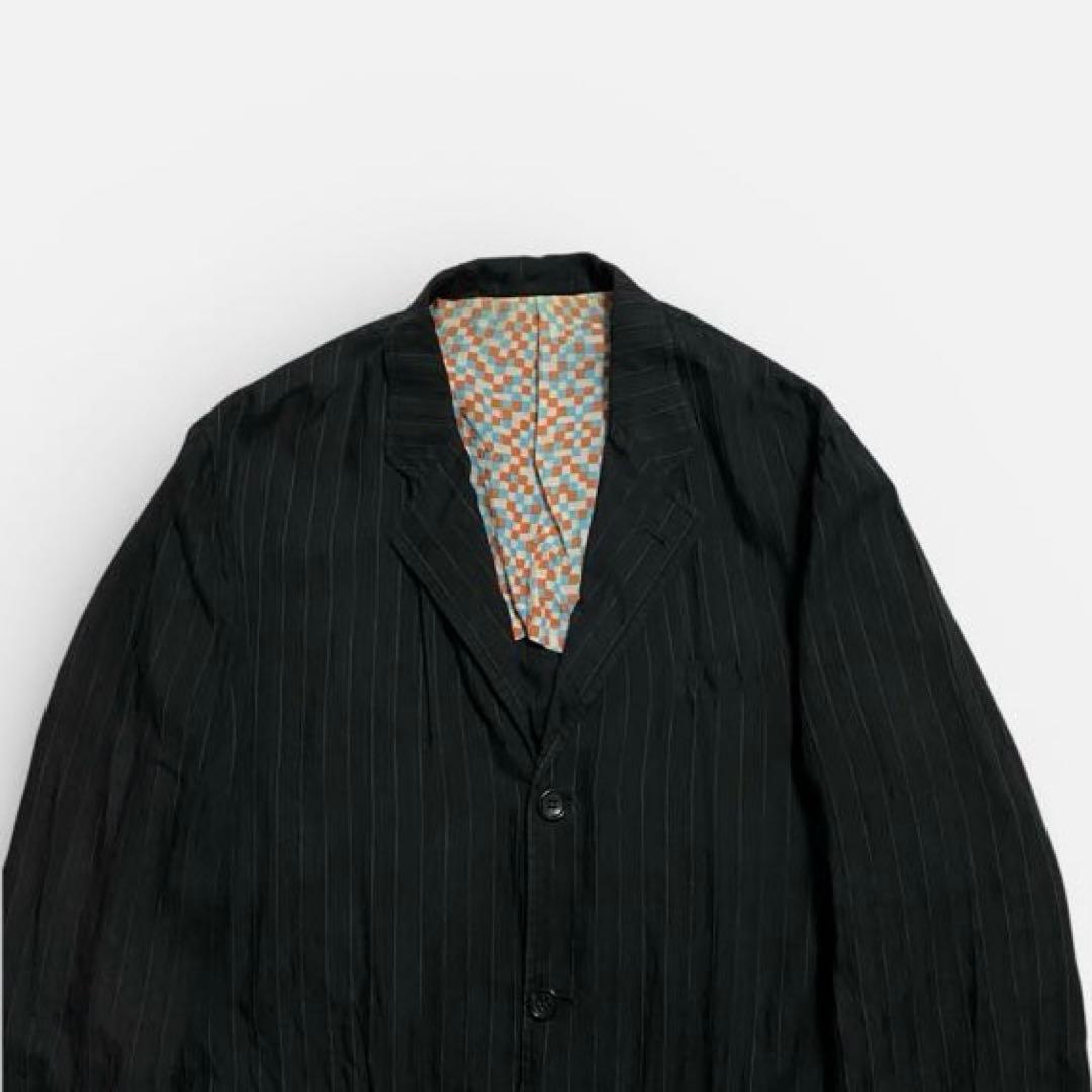 00aw コムデギャルソンオム　ストライプ裏地柄ジャケット　S 田中啓一