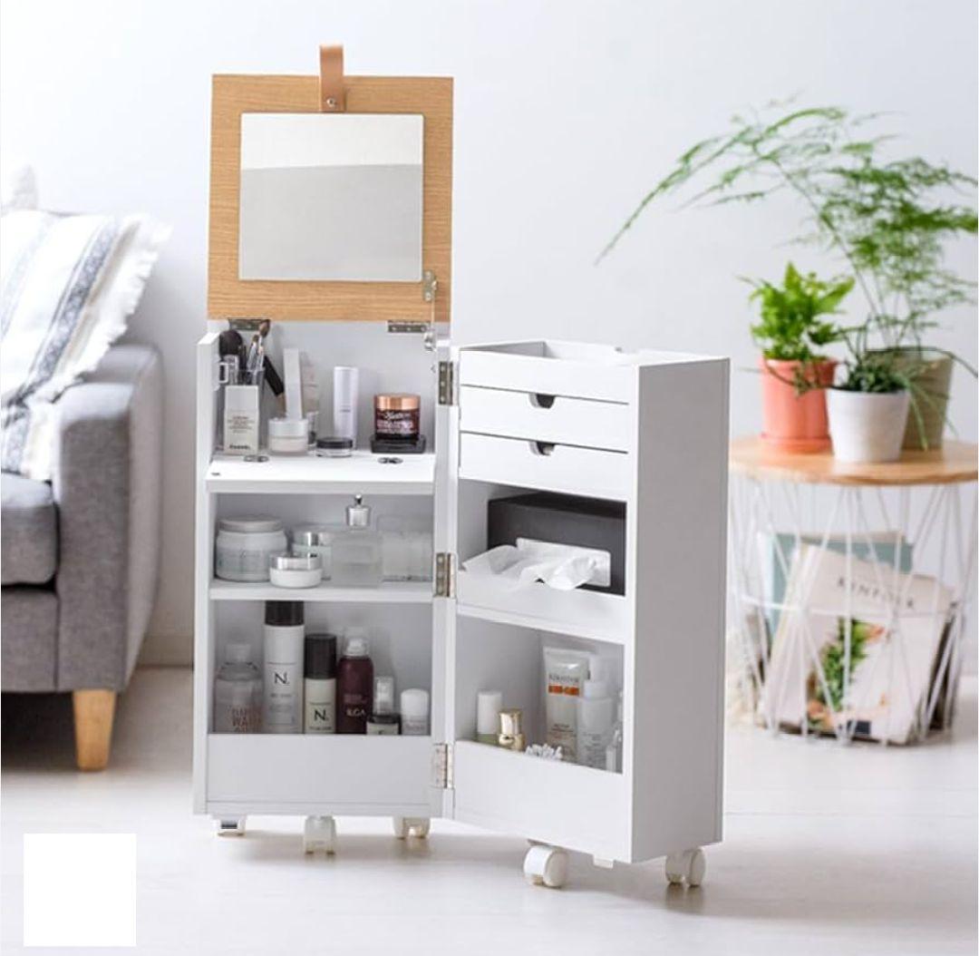 キャスター付き コスメワゴン 化粧台 ドレッサー 収納 大容量