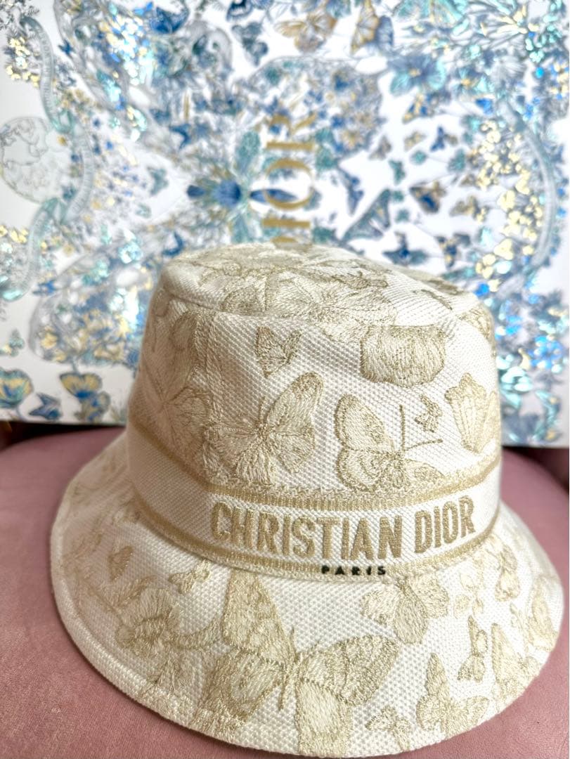 Christian Dior バケットハット 蝶の刺繍 アイボリー