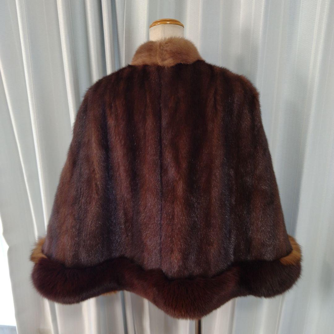 日本製✩未使用✩ミンク＆ブルーフォックス✩ファーケープ✩マント✩艷✩カジュアル