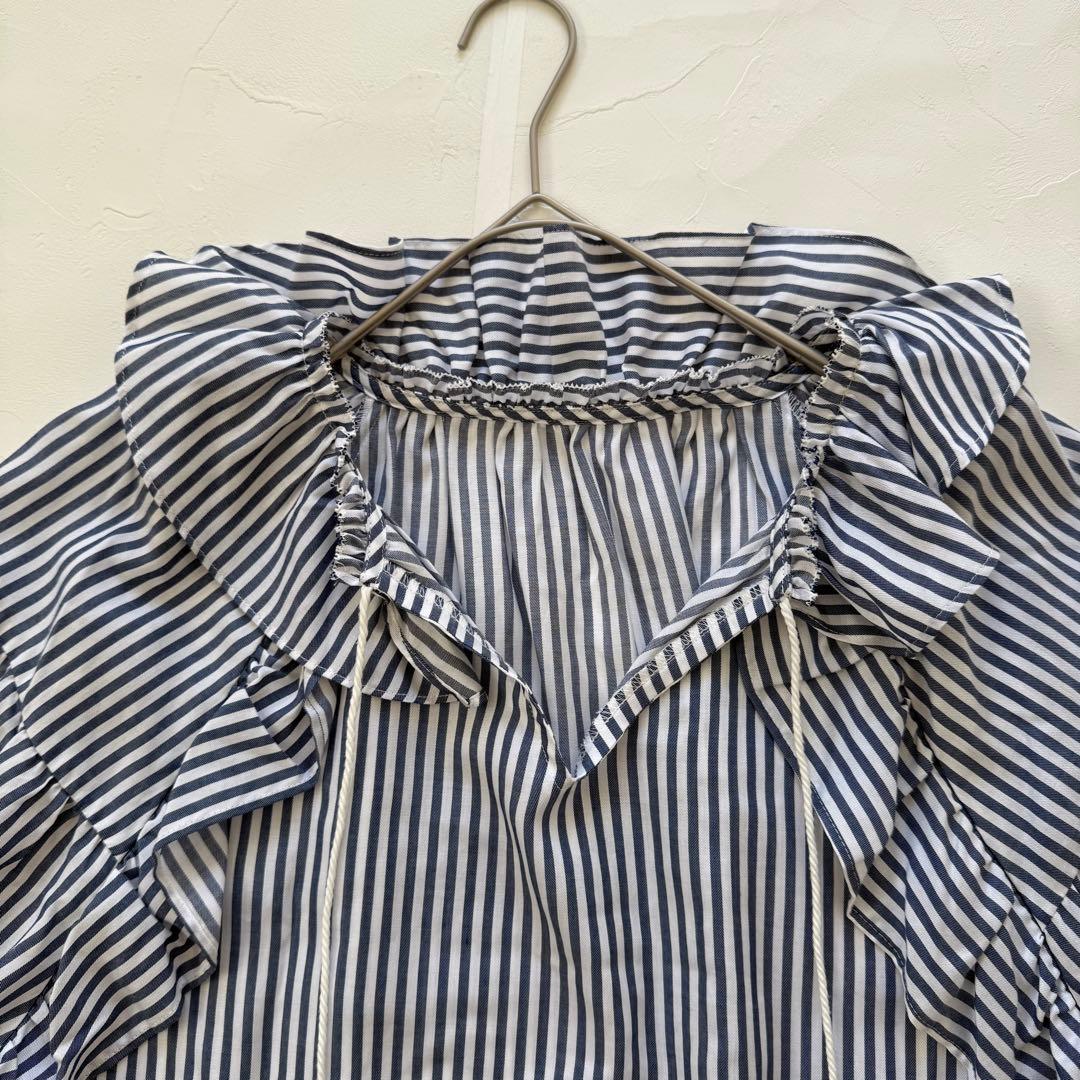 ダイアグラム　カフタンブラウス　タッセル付き　フリル　ストライプ　柔らか