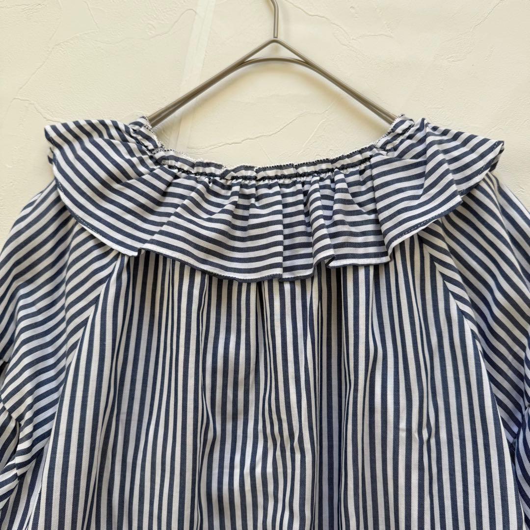 ダイアグラム　カフタンブラウス　タッセル付き　フリル　ストライプ　柔らか