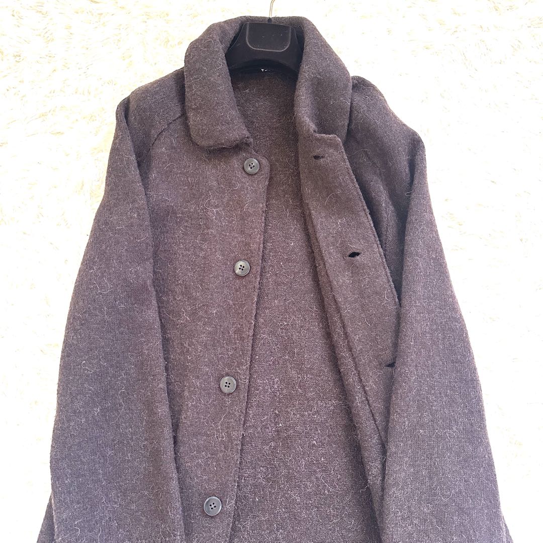 【美品】45R 45rpm アルパカ ウール縮絨ステンカラーロングコート